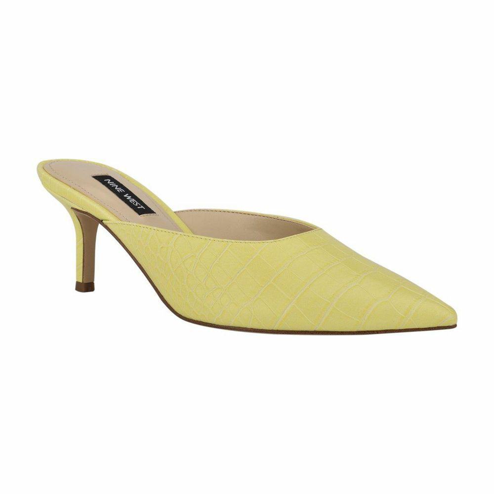 Nine West Ali Pointy Toe Singapore (AOEVYW587) - Mules Yellow Embossed Croco